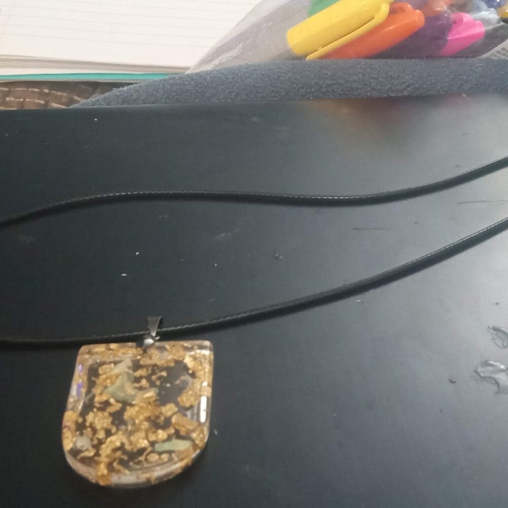 Handmade Gold Foil Shield Pendant Necklace